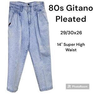 Vintage 80s Gitano Stone Wash 14" High Waist Pleated 29.5x26 VGUC Unique!